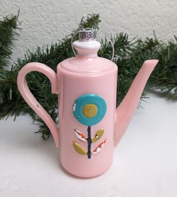 Vintage Pink Coffee Pot Glass Christmas Ornament