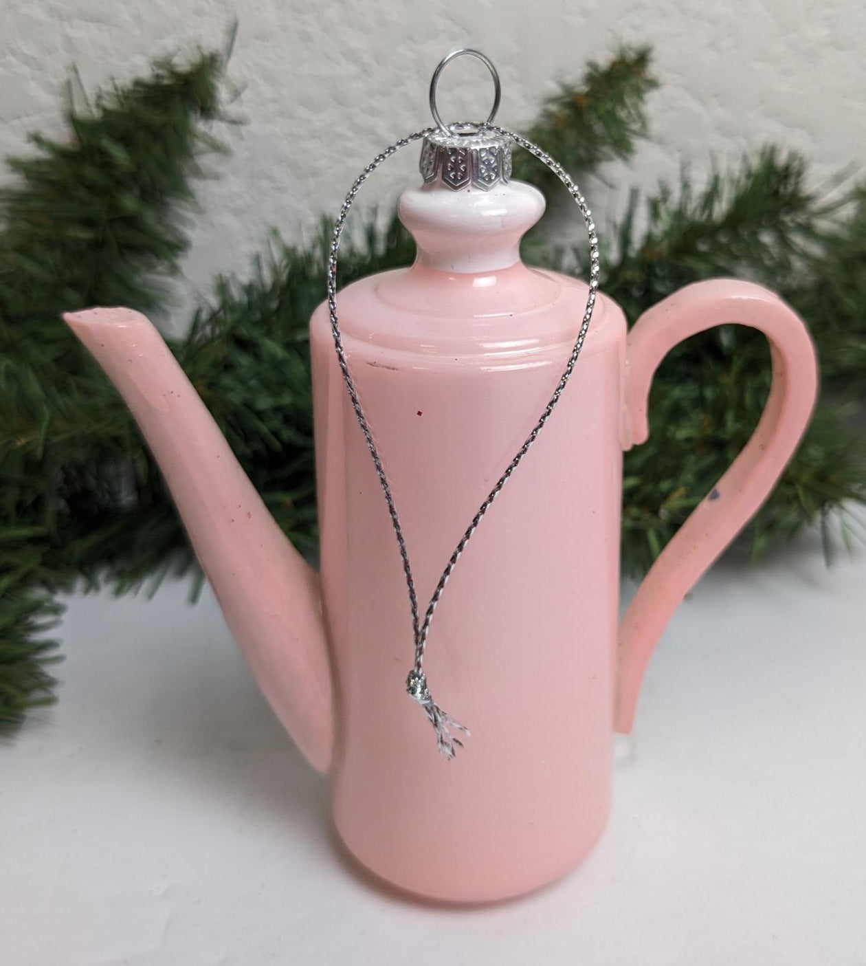 Vintage Pink Coffee Pot Glass Christmas Ornament
