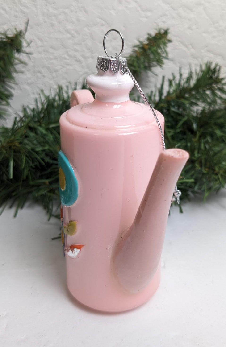 Vintage Pink Coffee Pot Glass Christmas Ornament
