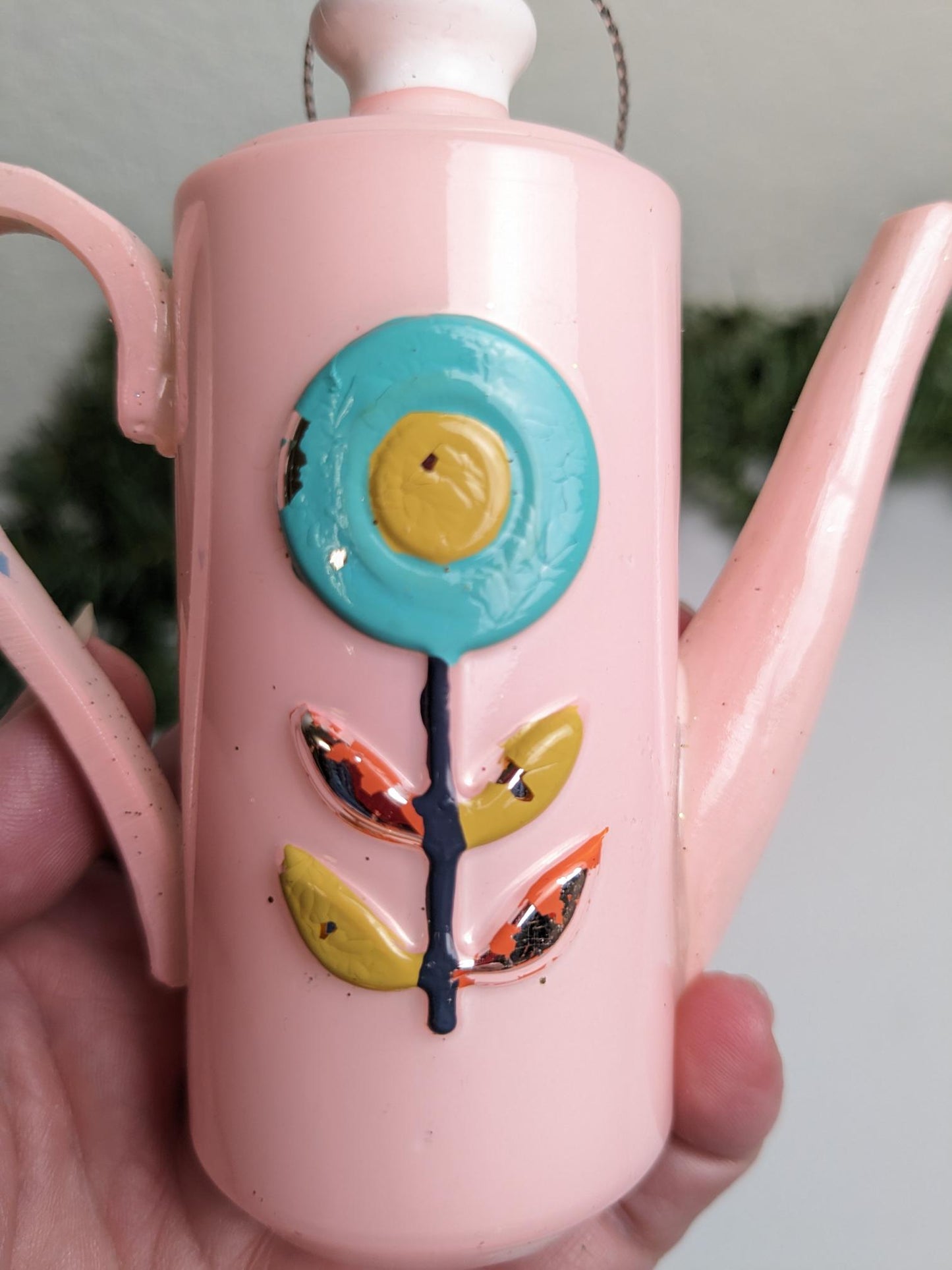 Vintage Pink Coffee Pot Glass Christmas Ornament