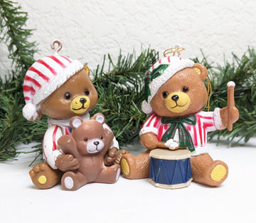 Vintage Teddy Bear Christmas Ornaments Made in Hong Kong