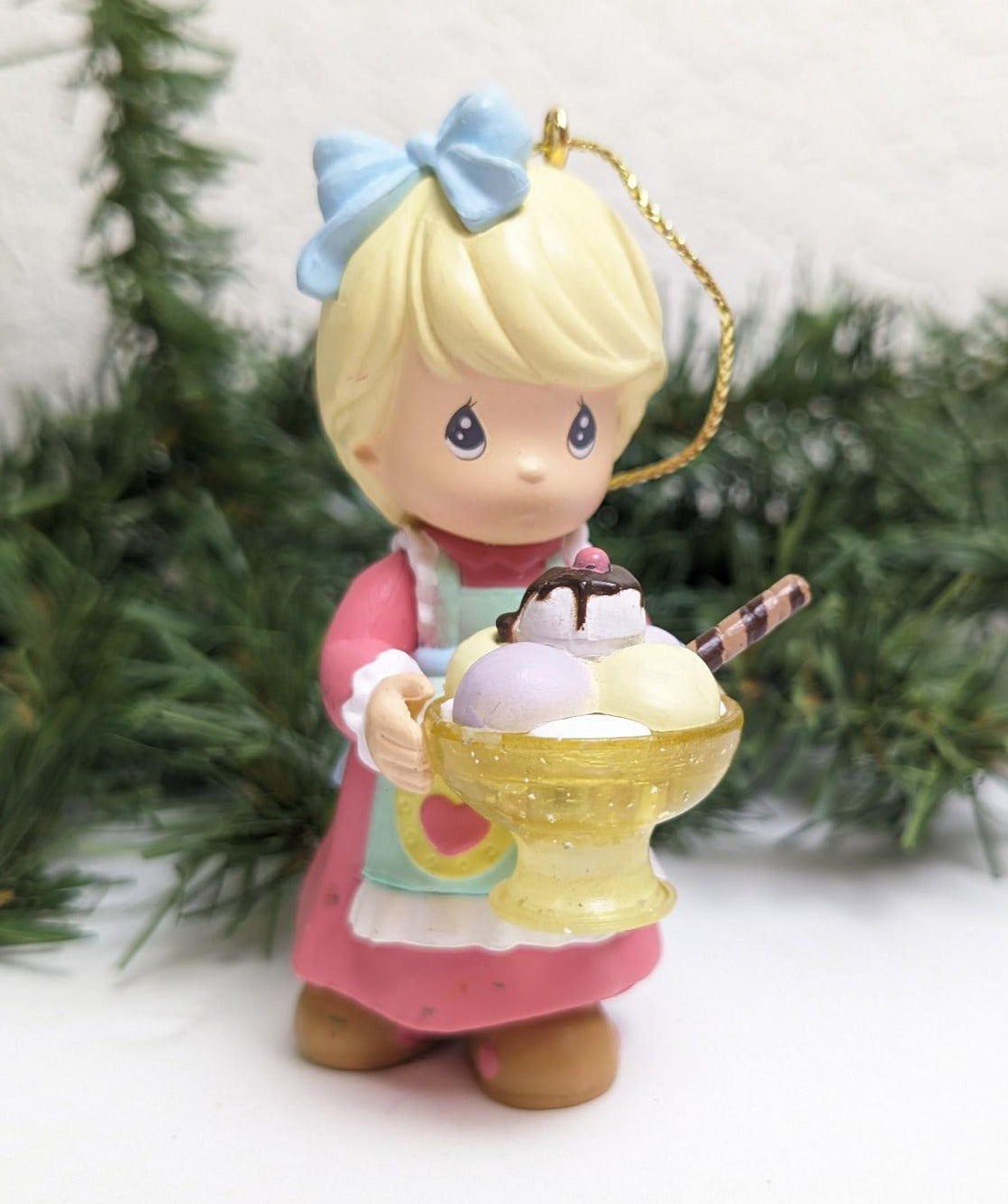 Vintage 2002 Precious Moments Lighted Girl with Ice Cream Christmas Ornament