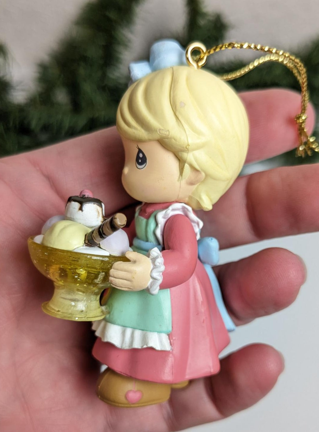 Vintage 2002 Precious Moments Lighted Girl with Ice Cream Christmas Ornament