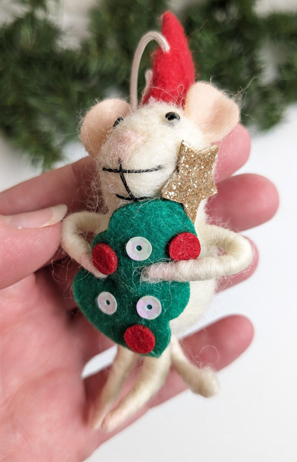 Vintage Felt Mice Christmas Ornament, Set of 2