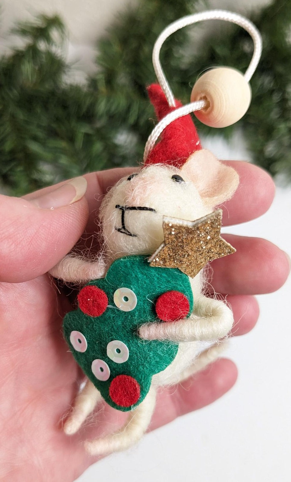 Vintage Felt Mice Christmas Ornament, Set of 2