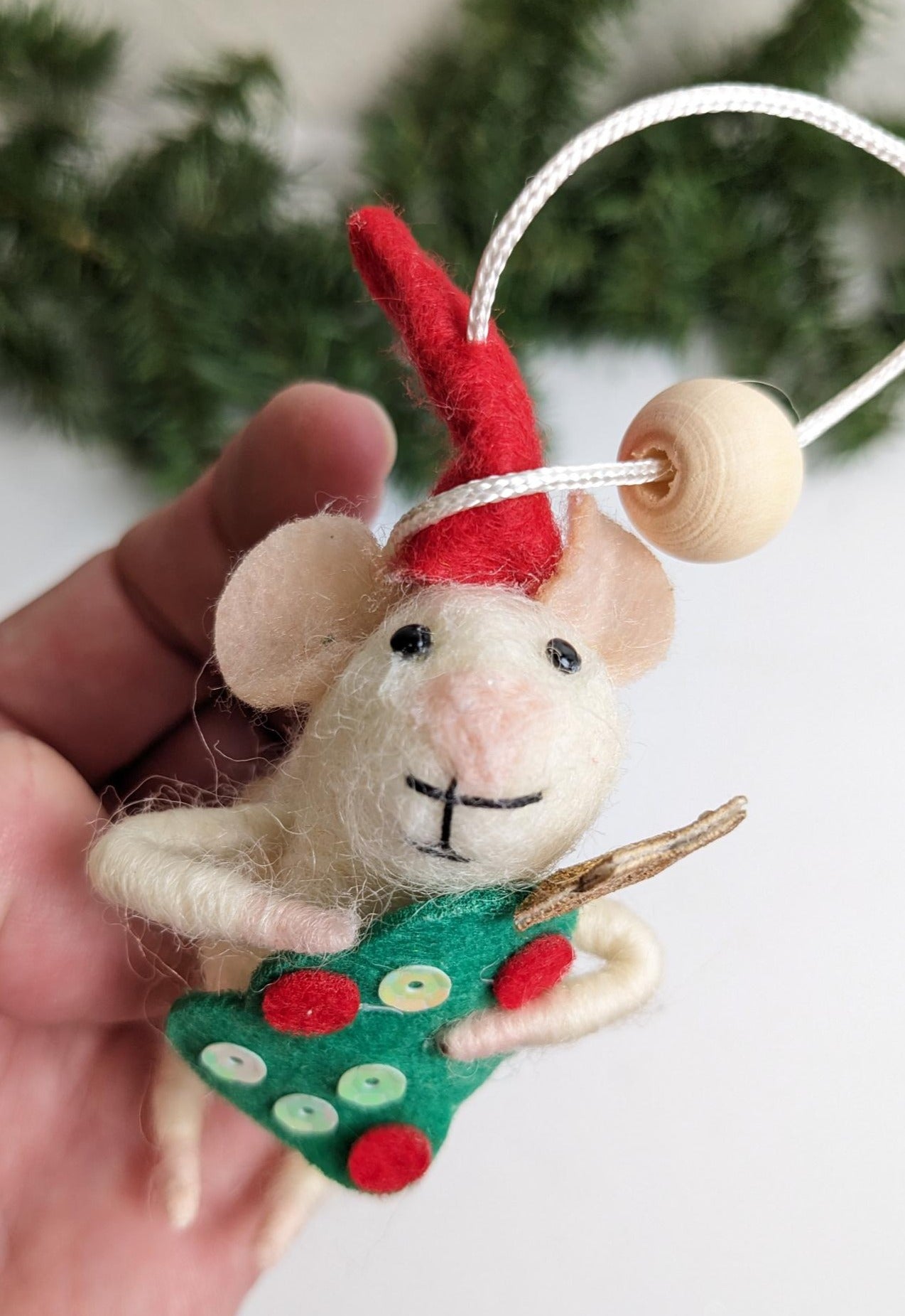 Vintage Felt Mice Christmas Ornament, Set of 2