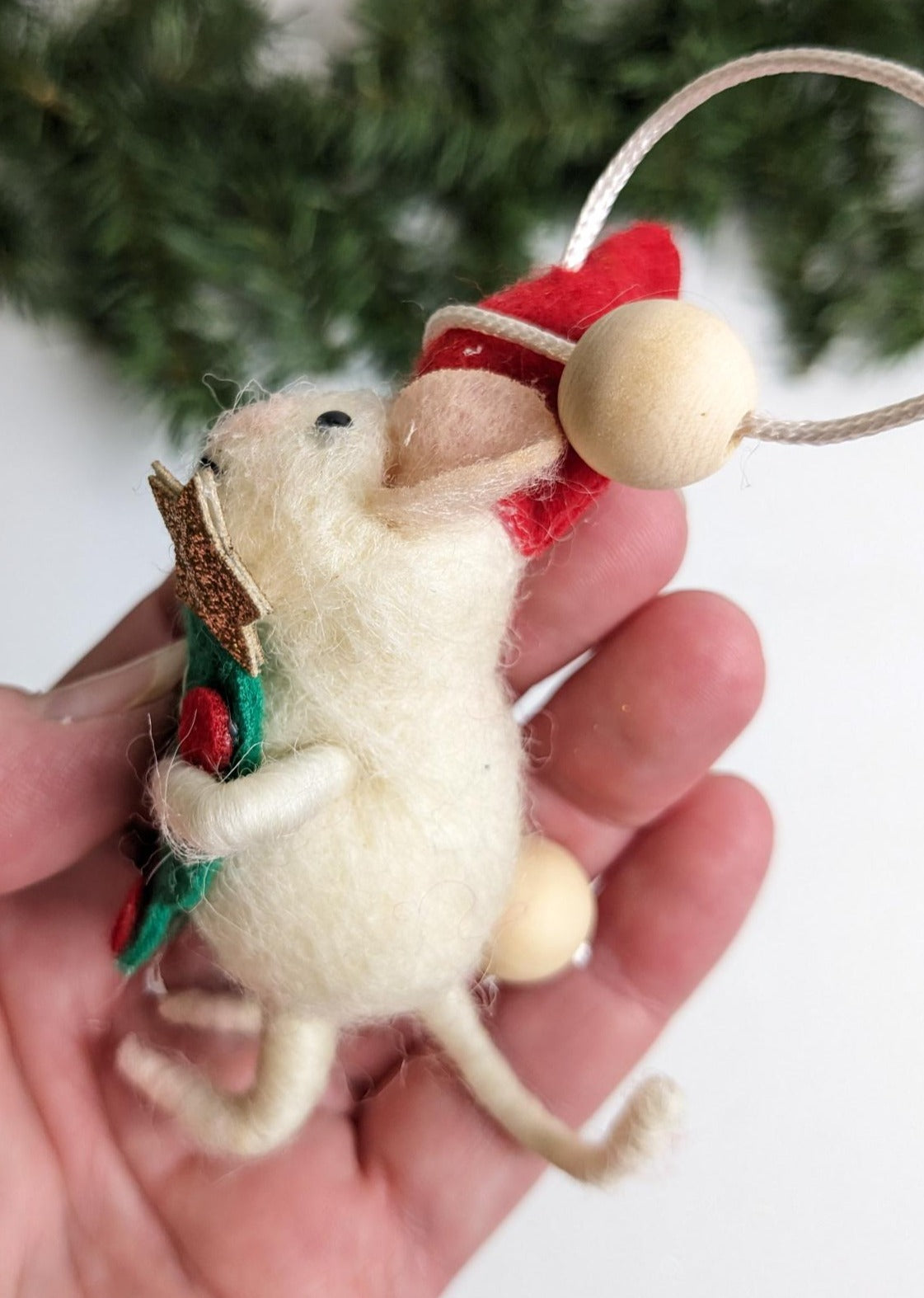 Vintage Felt Mice Christmas Ornament, Set of 2