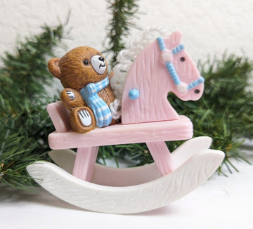 Vintage Rocking Horse with Bear Christmas Ornament