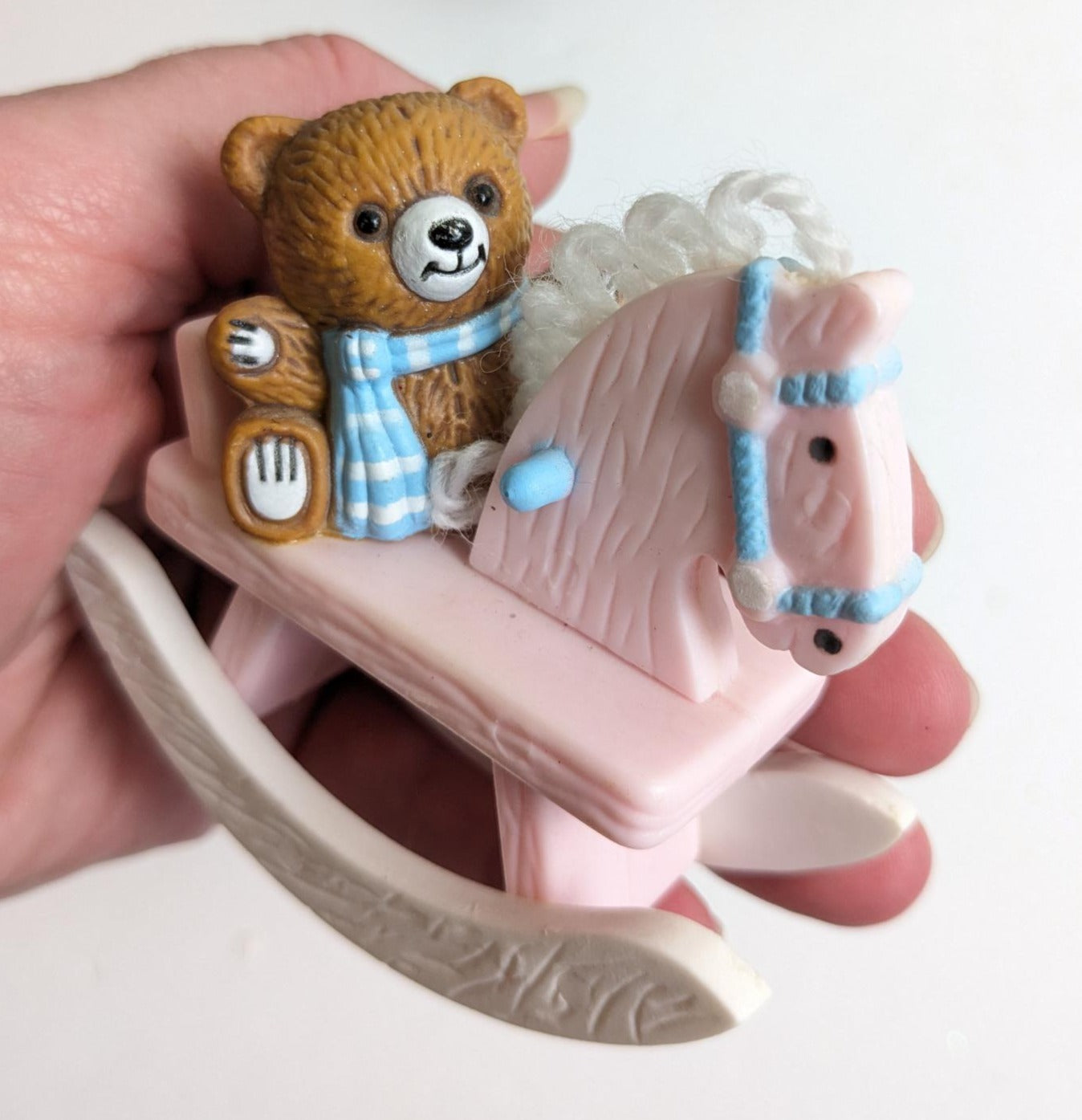 Vintage Rocking Horse with Teddy Bear Ornament for Baby Shower or Christmas Stocking Stuffer