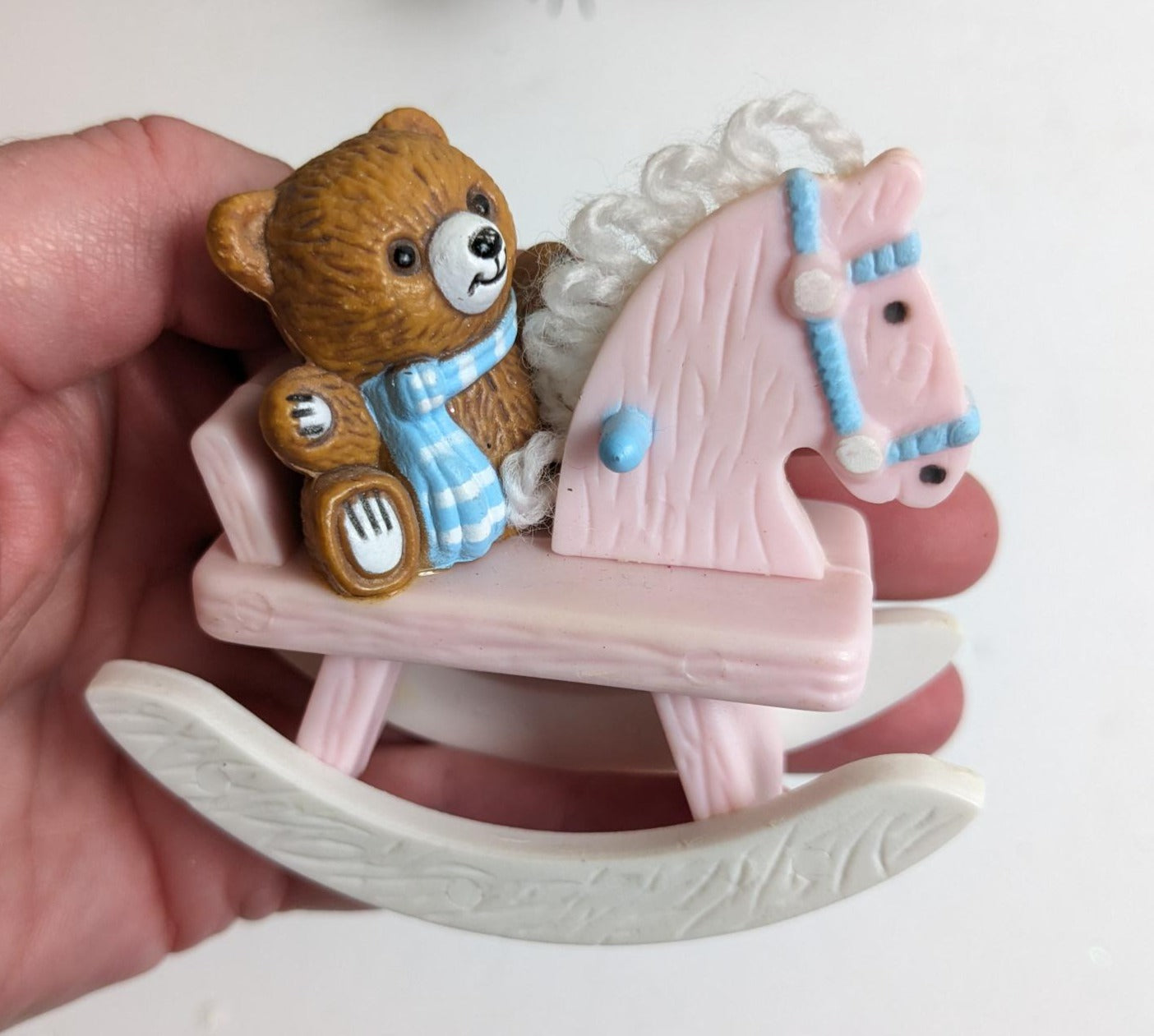 Vintage Rocking Horse with Teddy Bear Ornament for Baby Shower or Christmas Stocking Stuffer