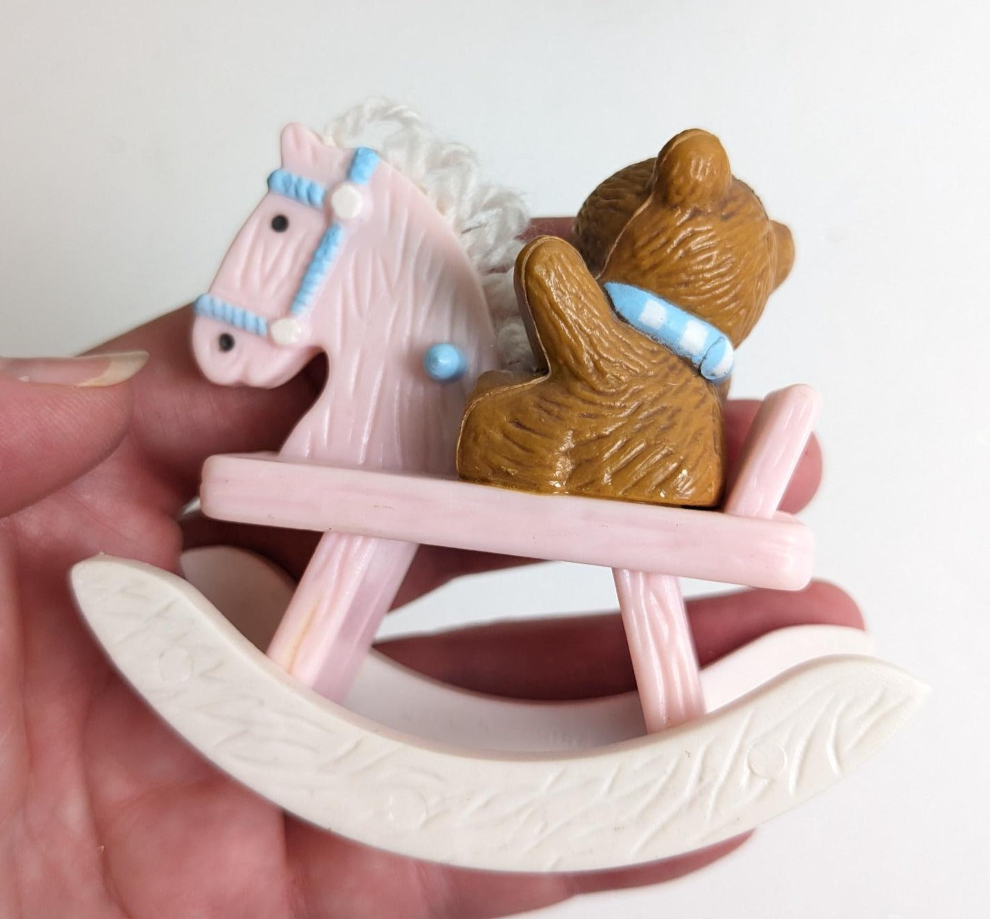 Vintage Rocking Horse with Teddy Bear Ornament for Baby Shower or Christmas Stocking Stuffer