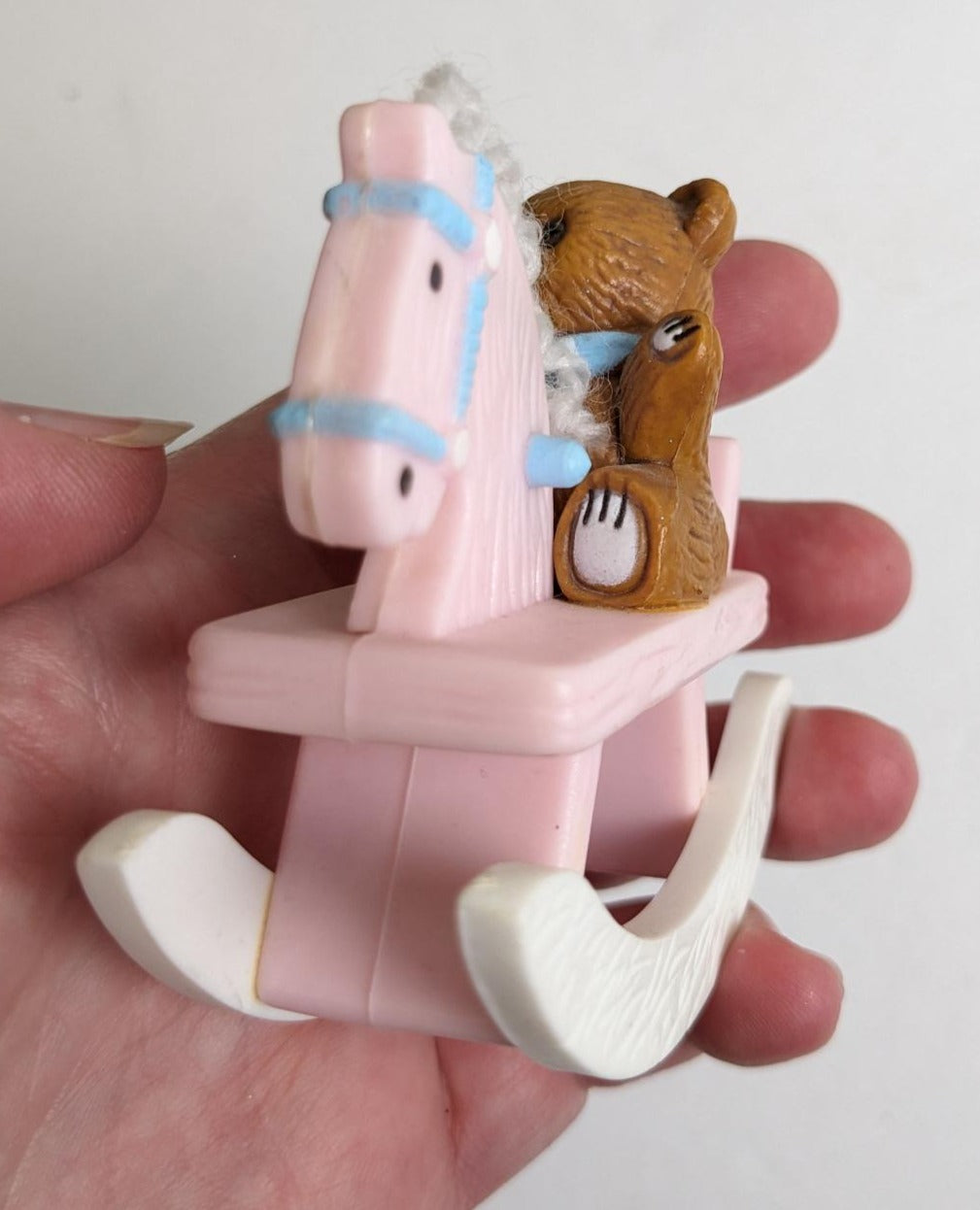 Vintage Rocking Horse with Teddy Bear Ornament for Baby Shower or Christmas Stocking Stuffer