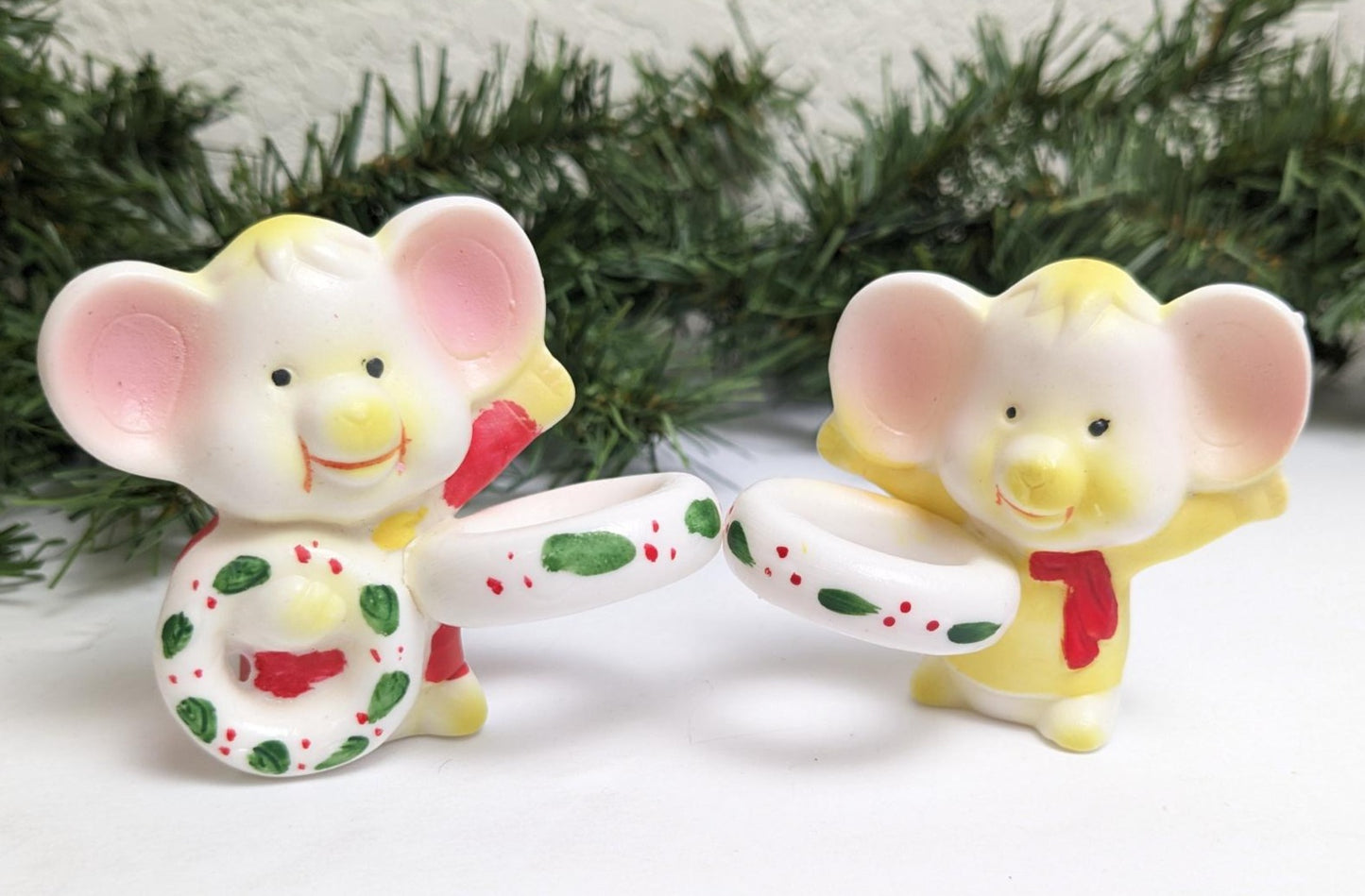 Vintage Set of 2 Mice Christmas Candle Huggers