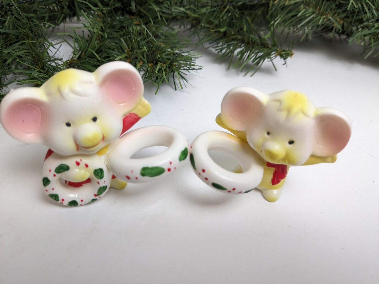 Vintage Set of 2 Mice Christmas Candle Huggers