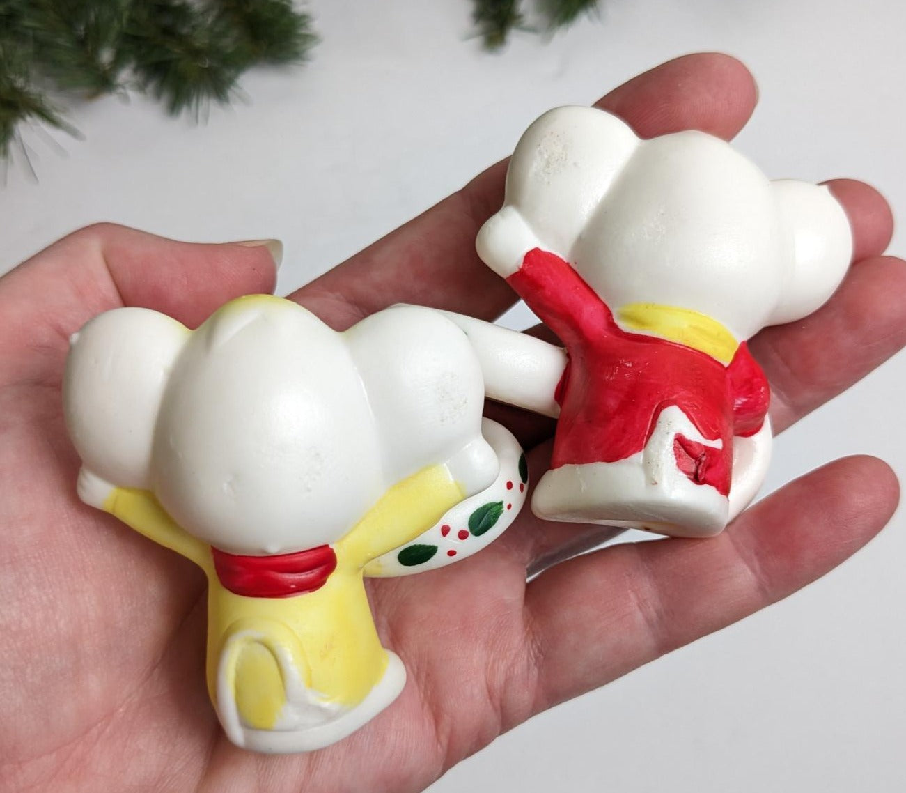 Vintage Set of 2 Mice Christmas Candle Huggers