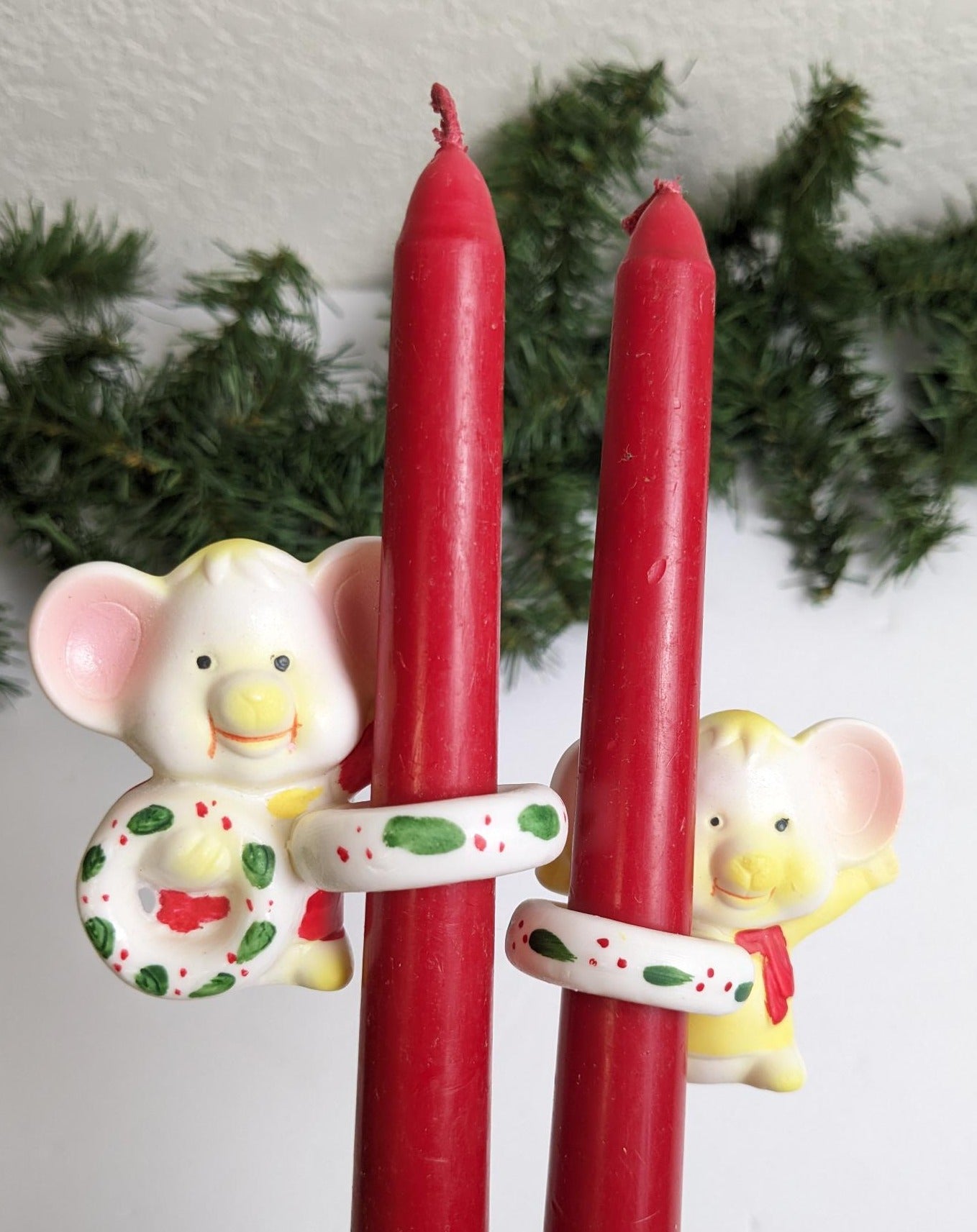 Vintage Set of 2 Mice Christmas Candle Huggers