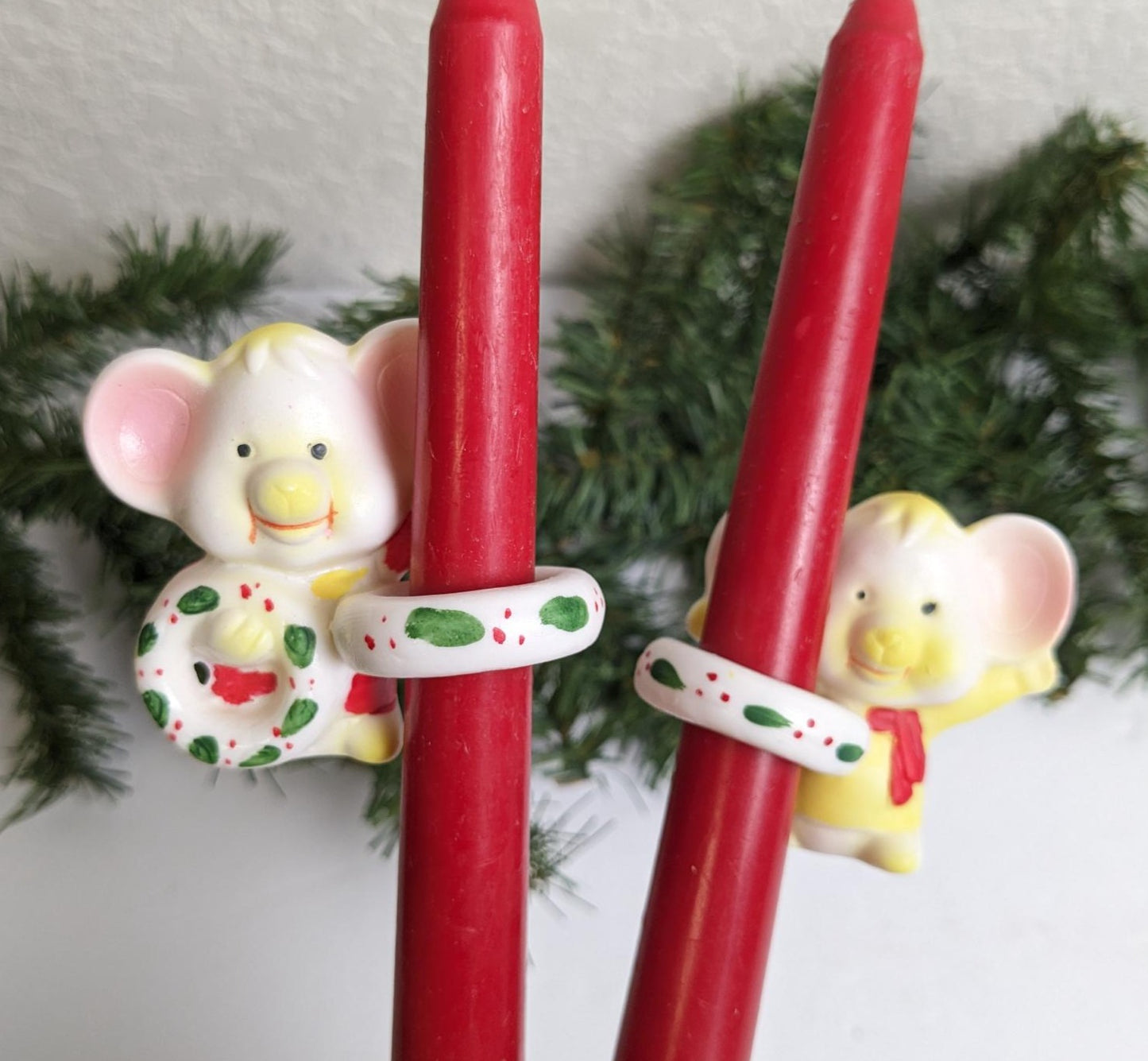 Vintage Set of 2 Mice Christmas Candle Huggers