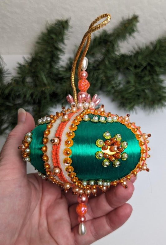 Vintage Green Vintage Beaded Pushpin Christmas Ornament