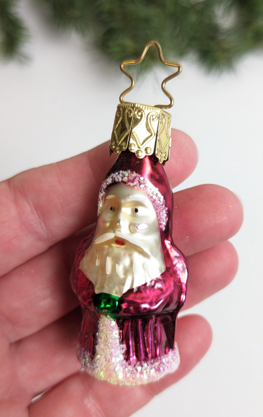 Santa Claus with Green Gloves Inge Glas Retired Old World Christmas Ornament