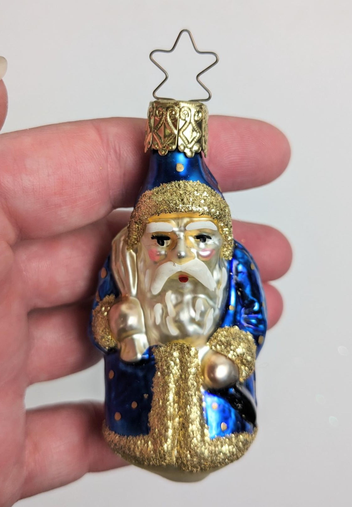 Santa in Blue Christmas Inge Glas Retired Old World Christmas Ornament