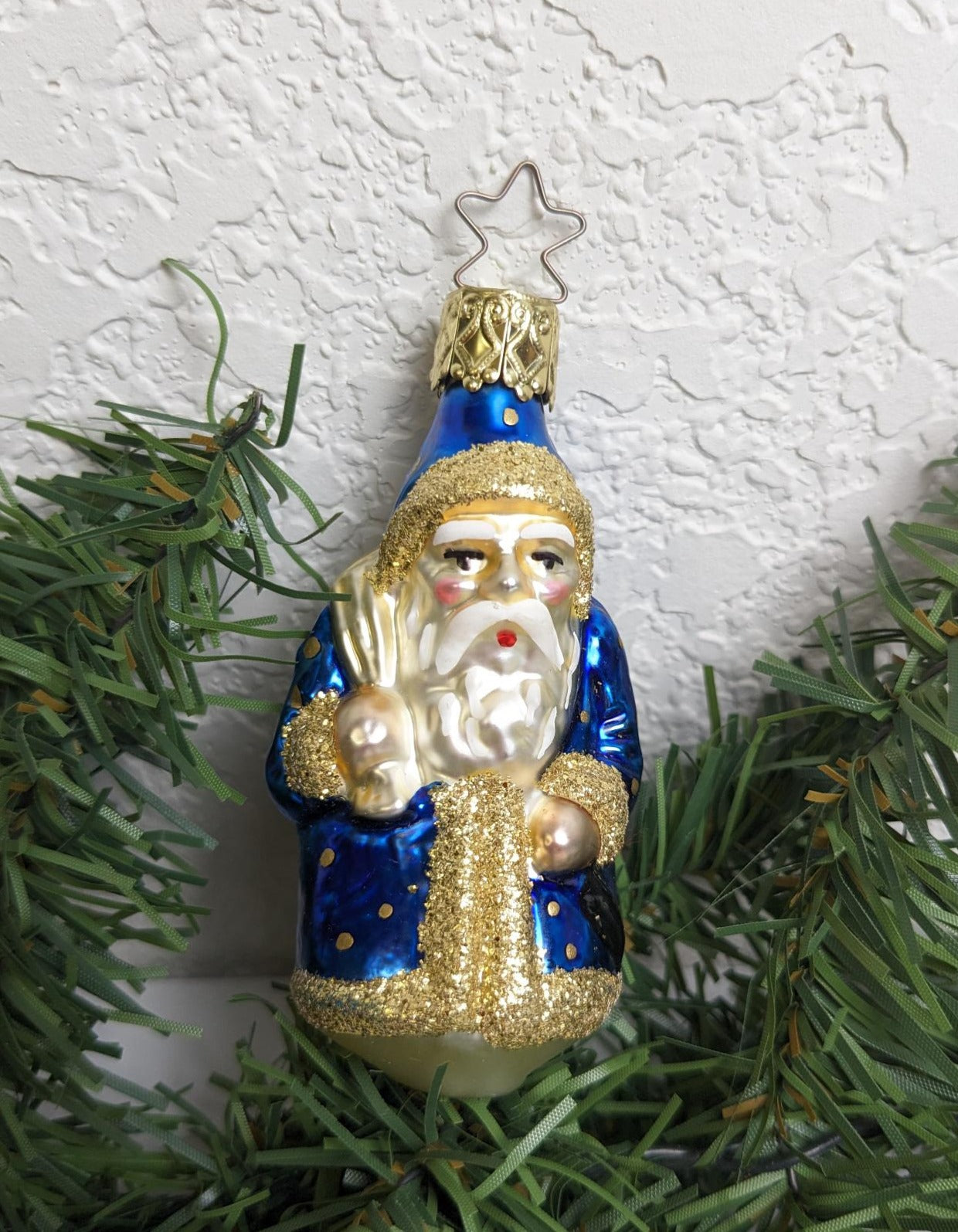 Santa in Blue Christmas Inge Glas Retired Old World Christmas Ornament