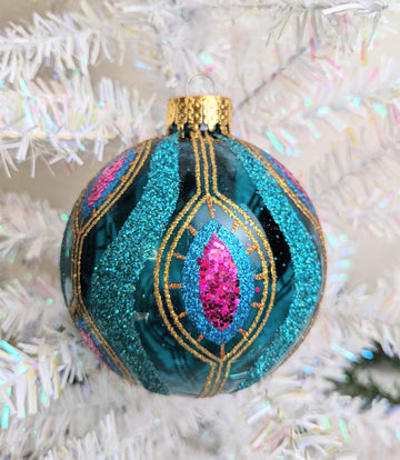 Turquoise and Pink Peacock Christmas Ornament