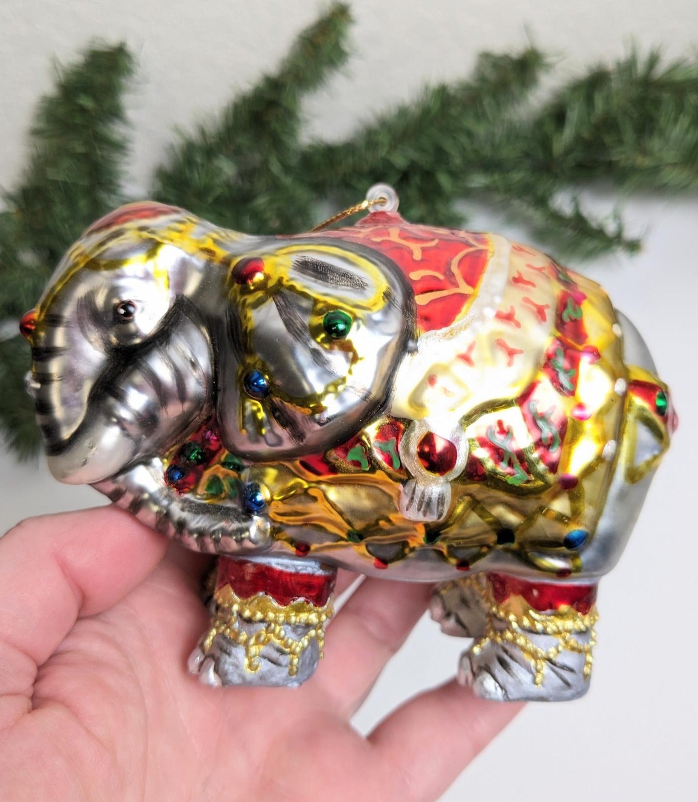 Vintage Indian Blown Glass Elephant Christmas Ornament