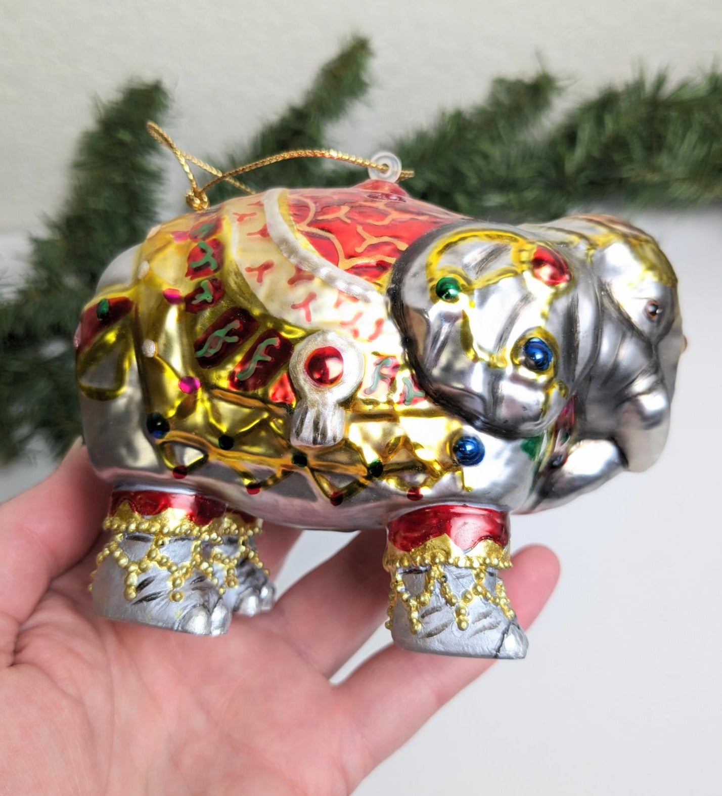 Vintage Indian Blown Glass Elephant Christmas Ornament