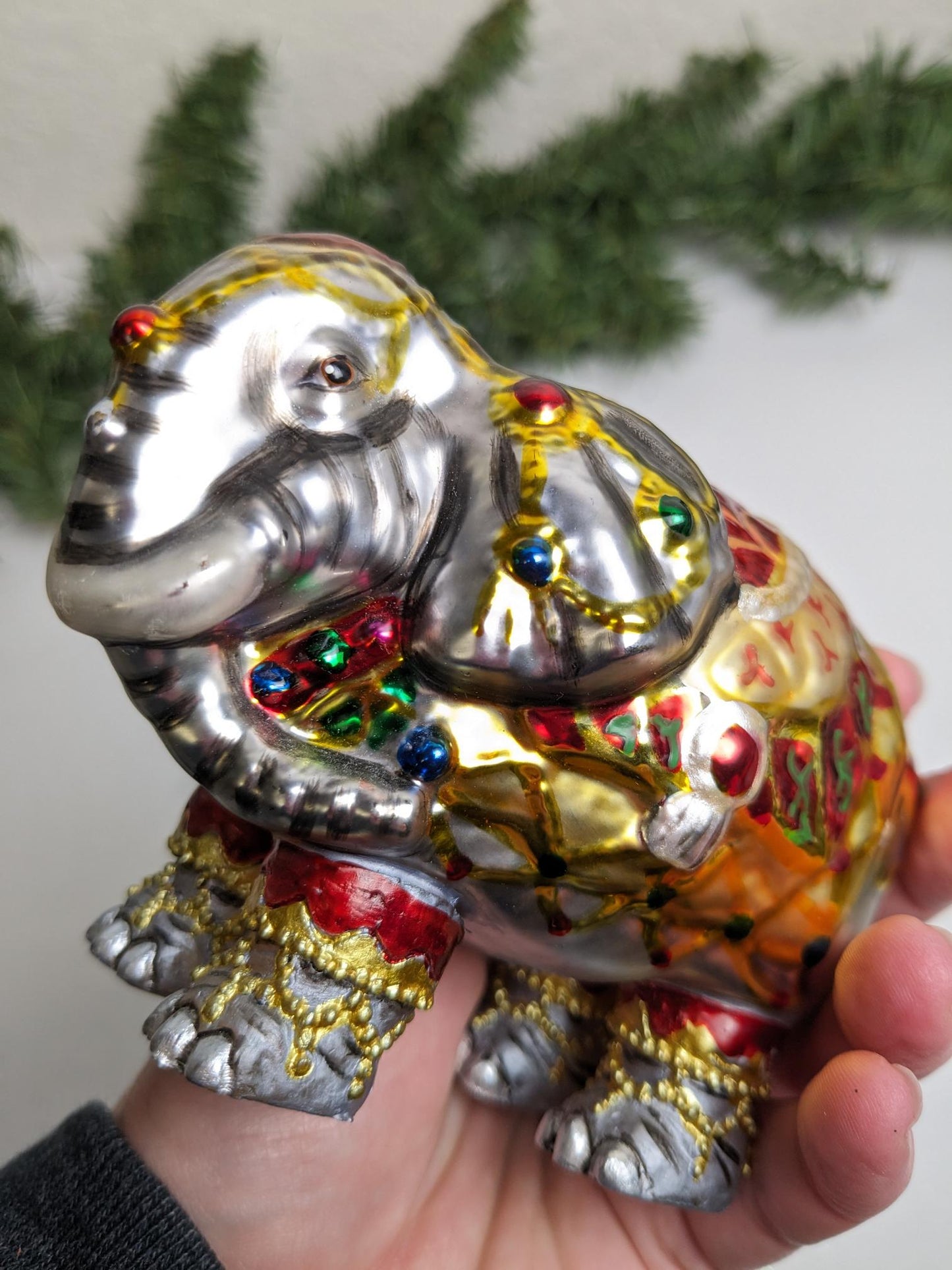 Vintage Indian Blown Glass Elephant Christmas Ornament