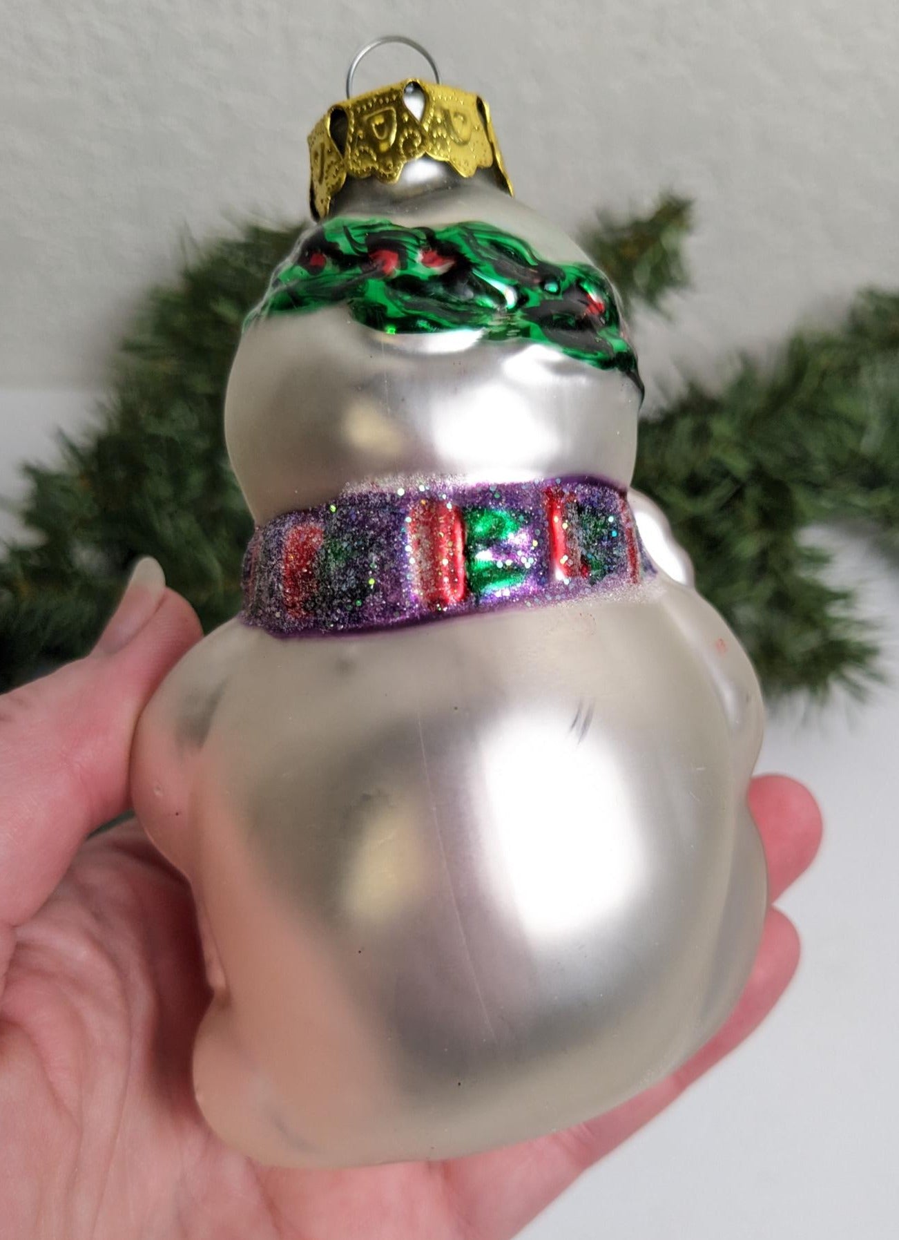 Vintage Smiling Snowman Glass Christmas Ornament