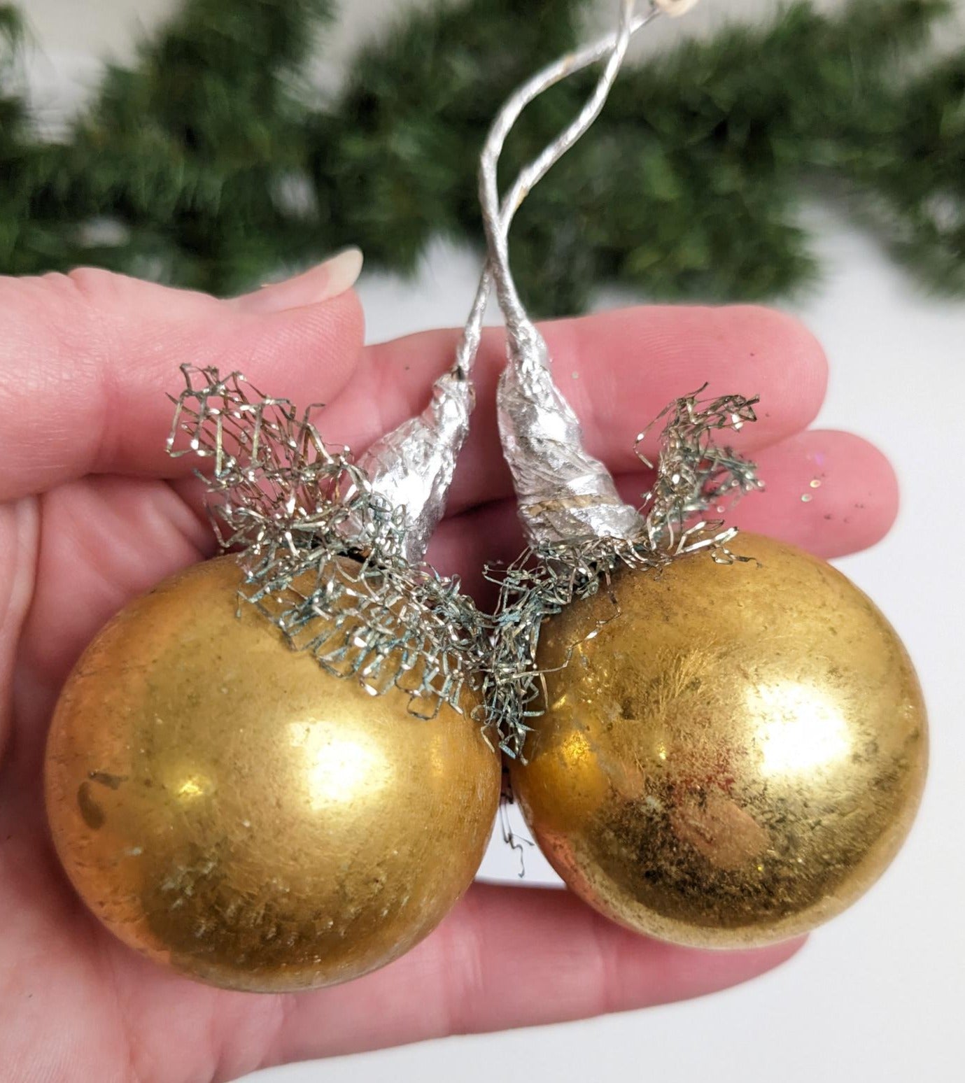 Vintage Netted Glass Ball Christmas Ornaments, Set of 2