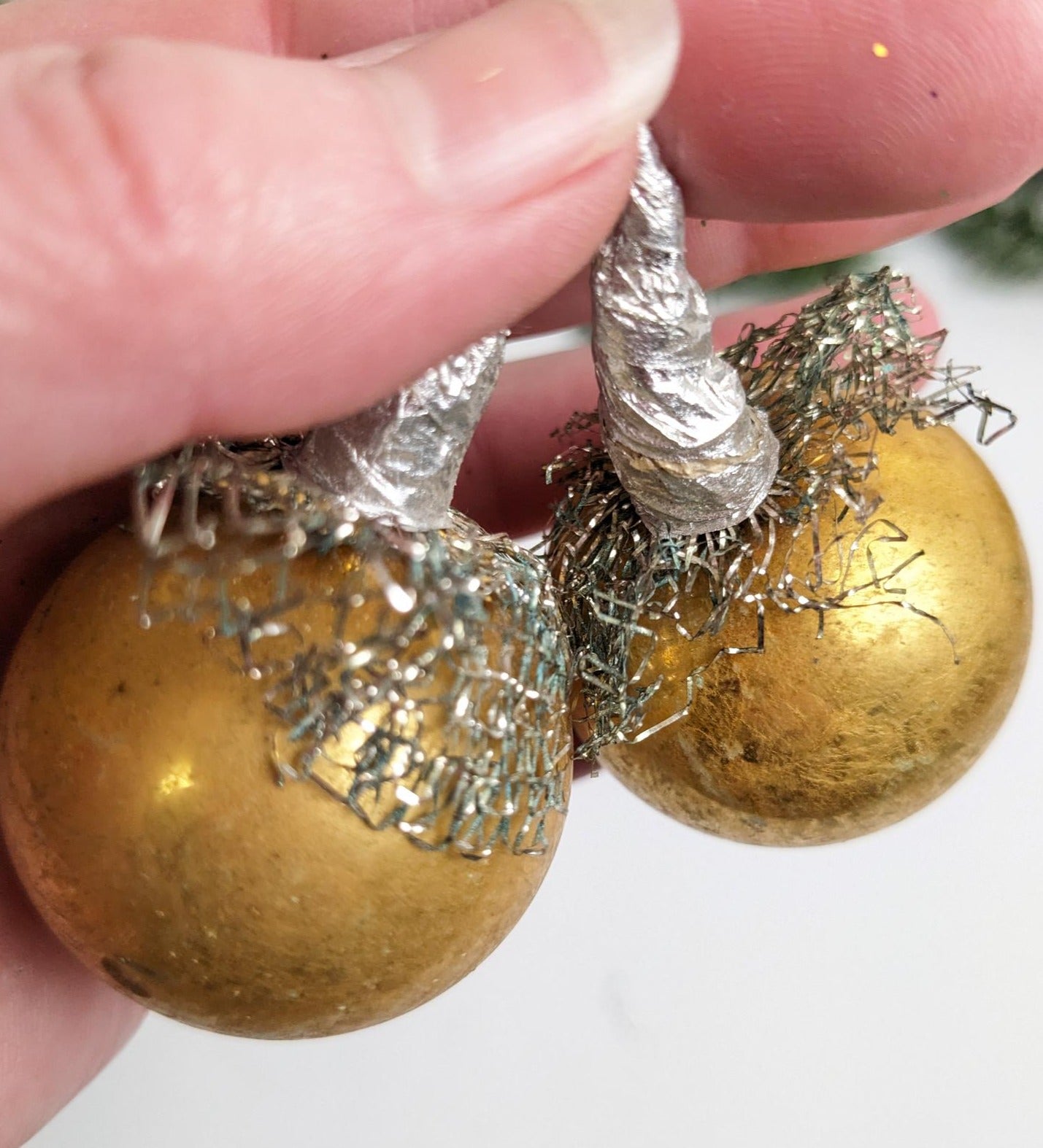 Vintage Netted Glass Ball Christmas Ornaments, Set of 2