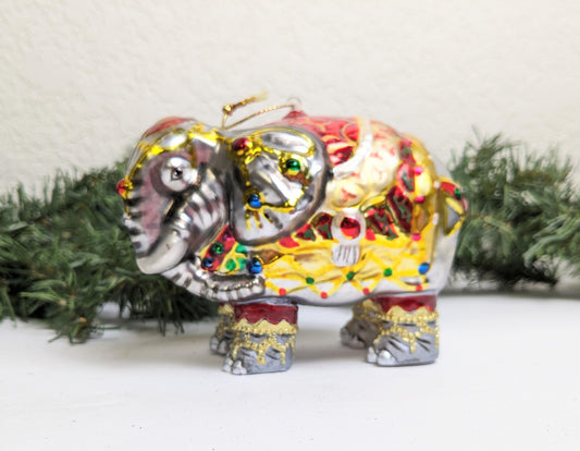 Vintage Indian Blown Glass Elephant Christmas Ornament