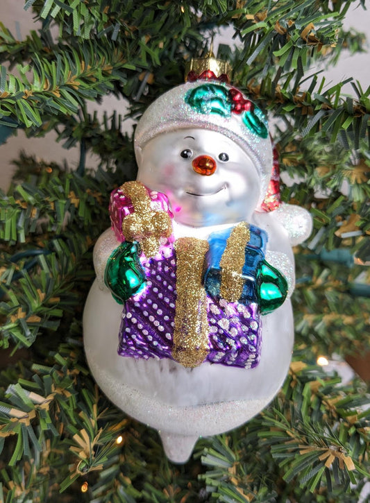 Vintage Snowman Glass Christmas Ornament