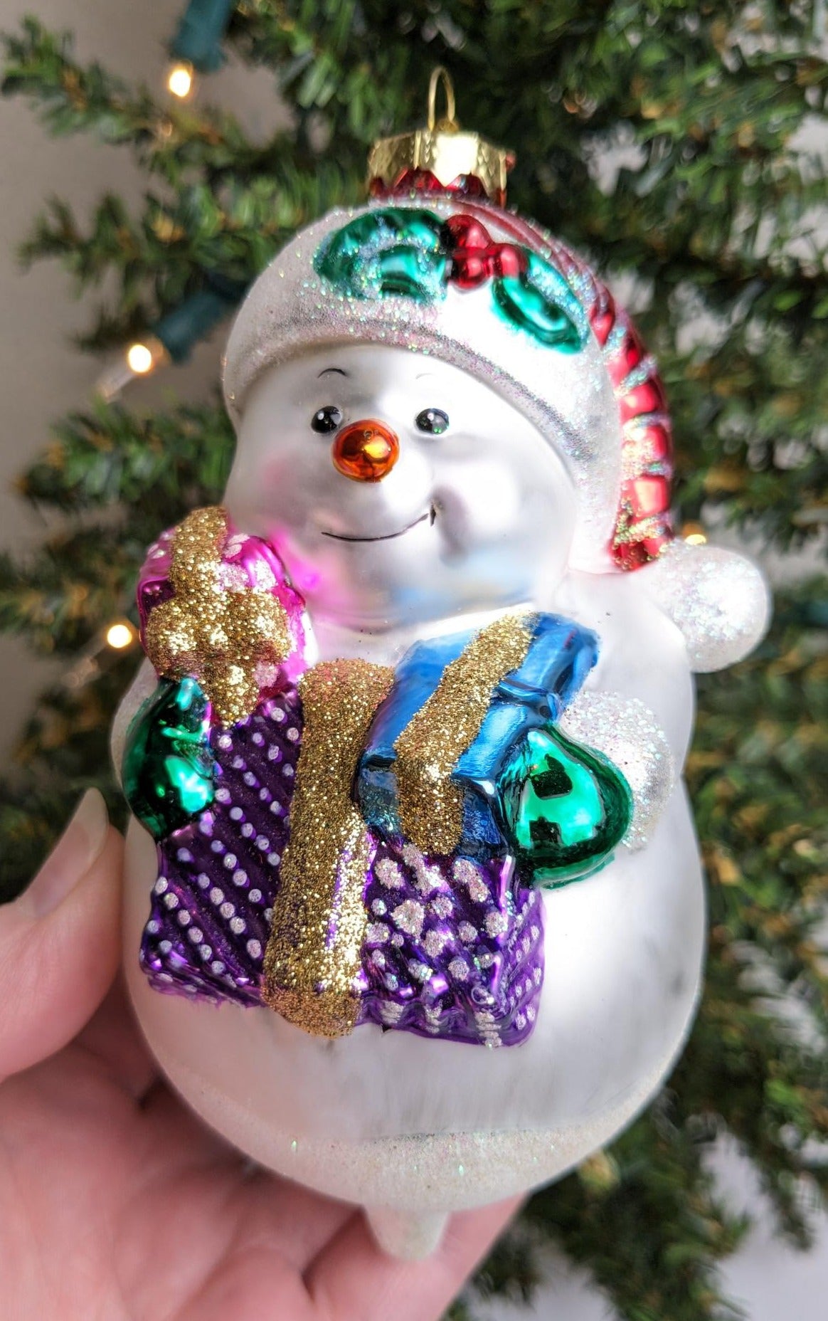 Vintage Snowman Glass Christmas Ornament