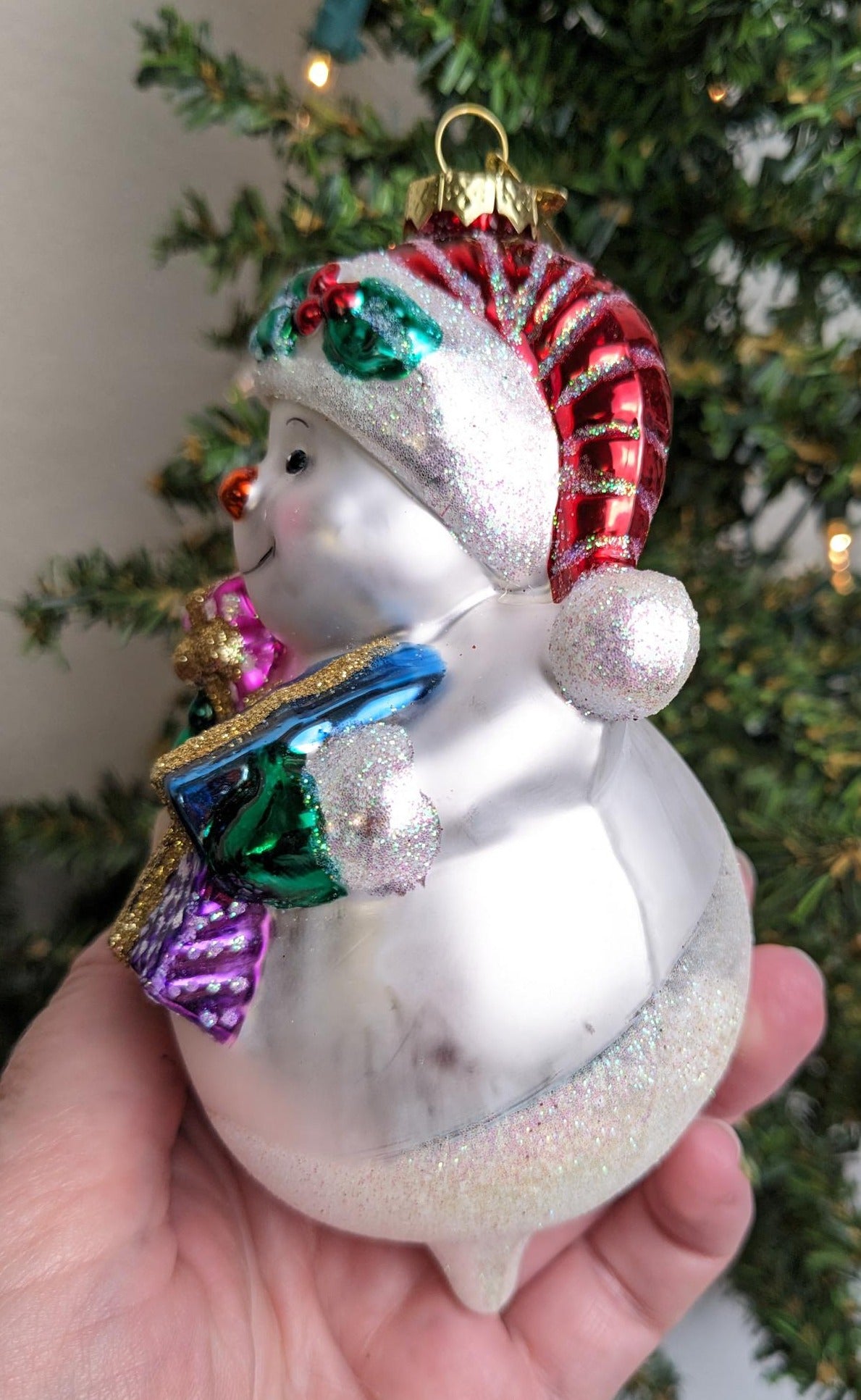 Vintage Snowman Glass Christmas Ornament