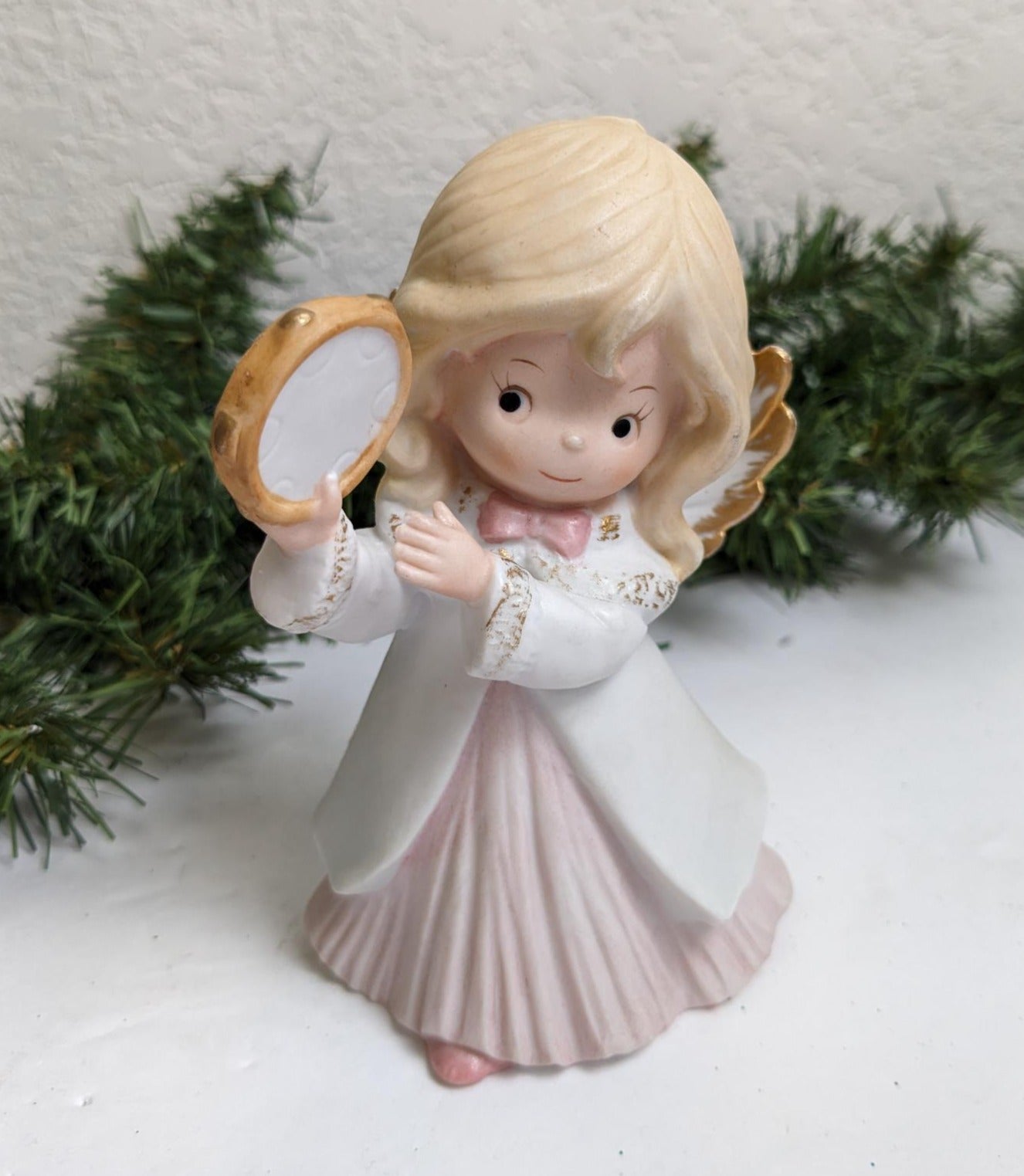 Vintage Homco Angel with Tambourine Christmas Figurine