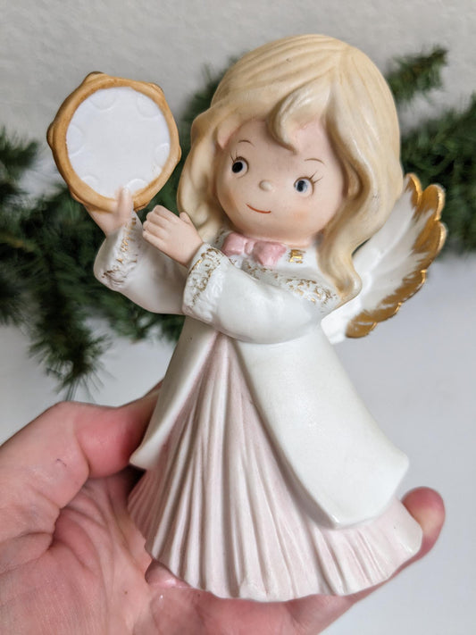 Vintage Homco Angel with Tambourine Christmas Figurine