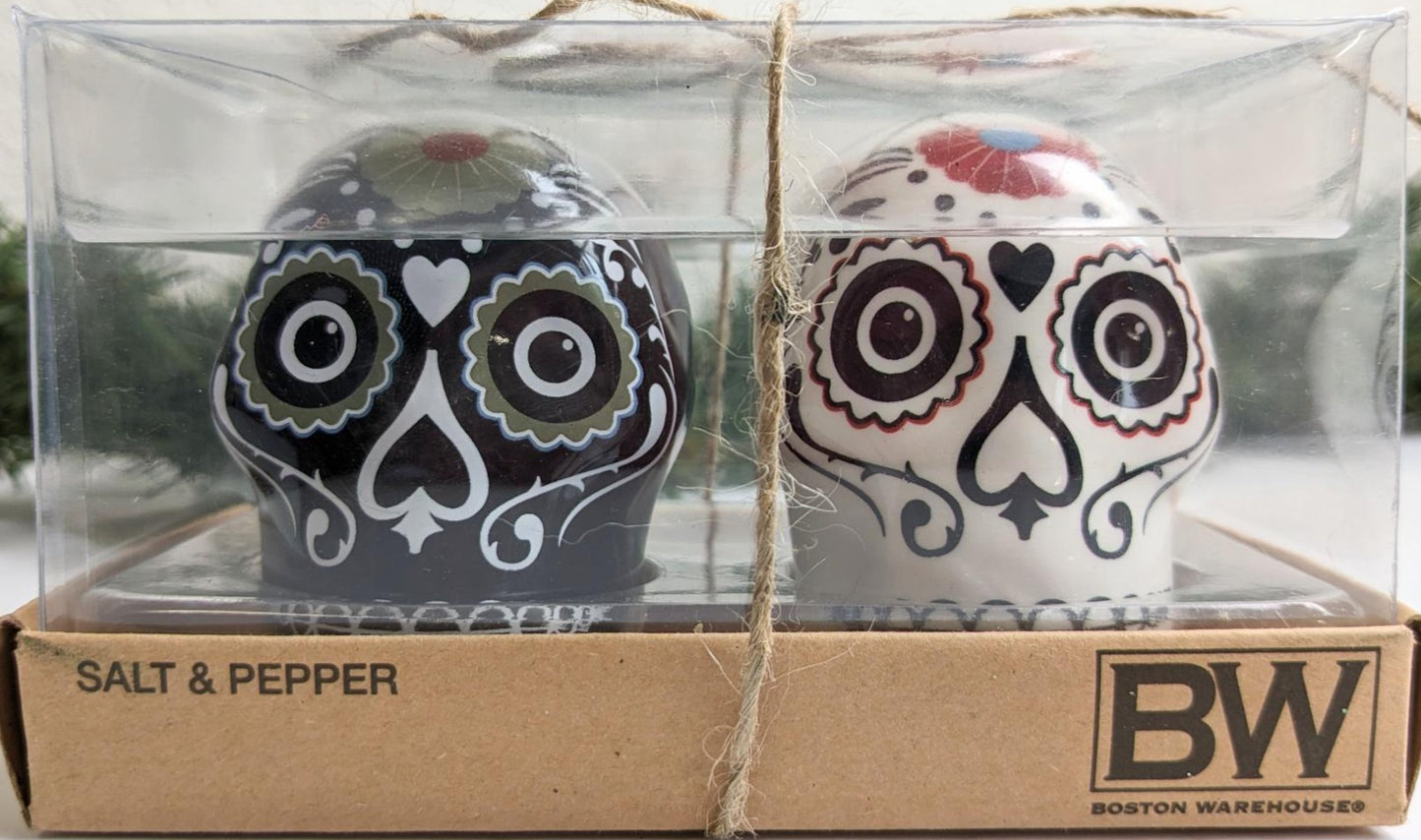 Sugar Skulls Day of the Dead Salt and Pepper Brown Shaker Set