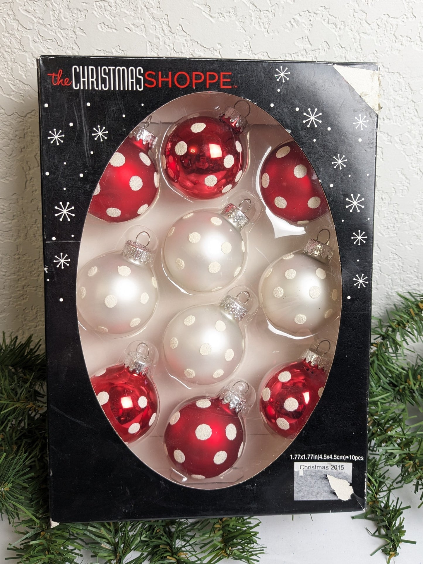 Polka Dot Red and White Glass Christmas Ornaments