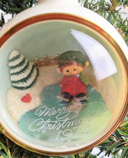 1978 Hallmark Ice Skating Boy Diorama Christmas Ornament