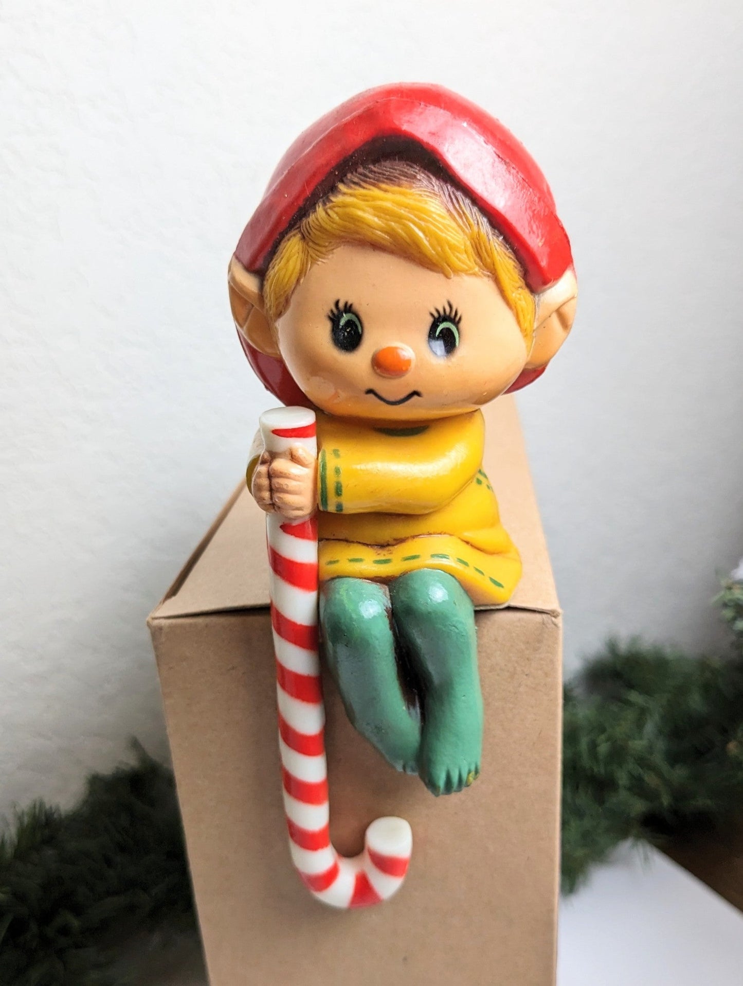 Vintage Hallmark Elf with Candy Cane Christmas Stocking Hanger