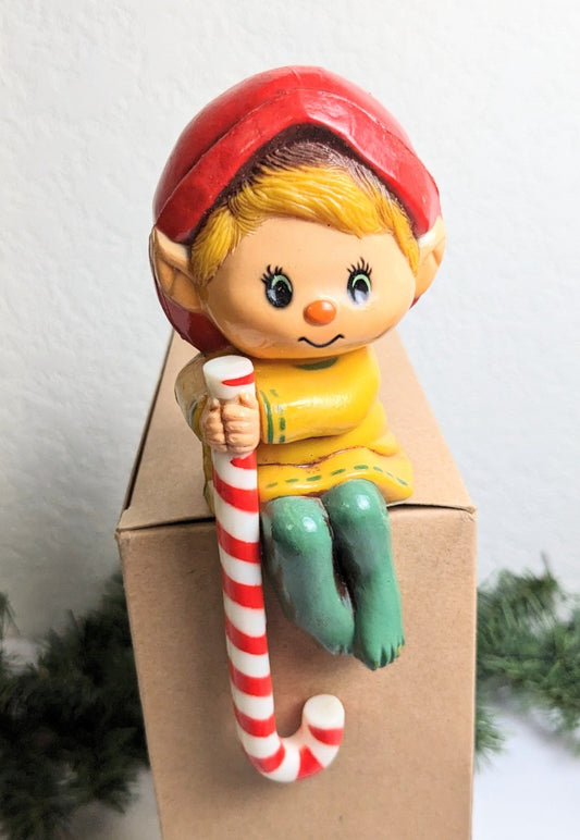 Vintage Hallmark Elf with Candy Cane Christmas Stocking Hanger