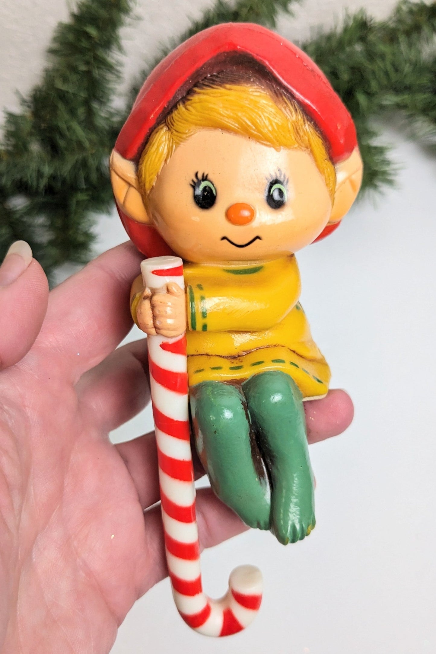 Vintage Hallmark Elf with Candy Cane Christmas Stocking Hanger