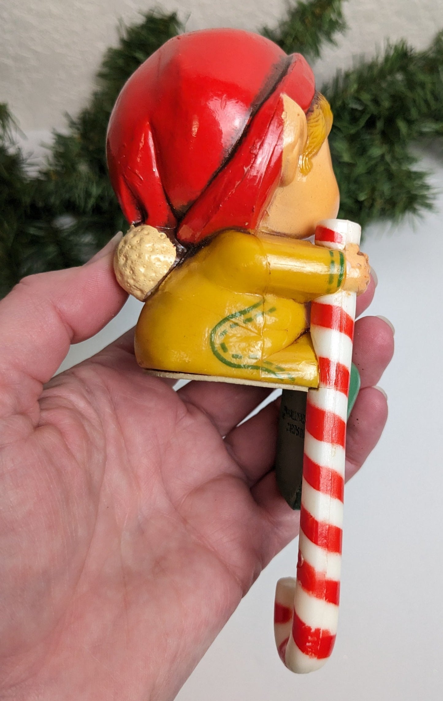 Vintage Hallmark Elf with Candy Cane Christmas Stocking Hanger