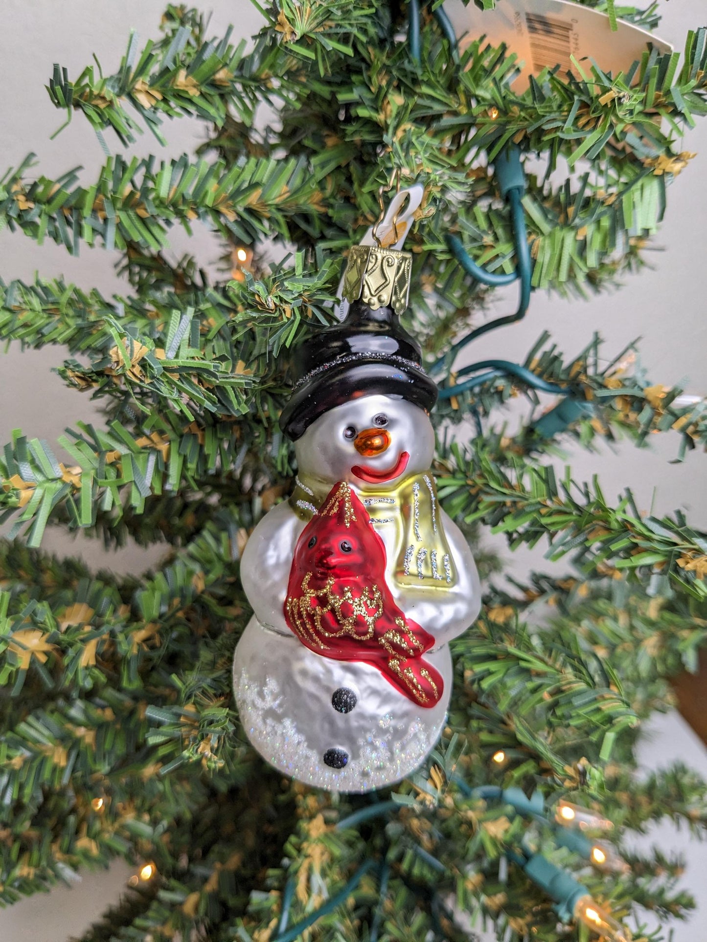 Hello Mr. Cardinal Snowman Inge Glas Christmas Ornament NEW