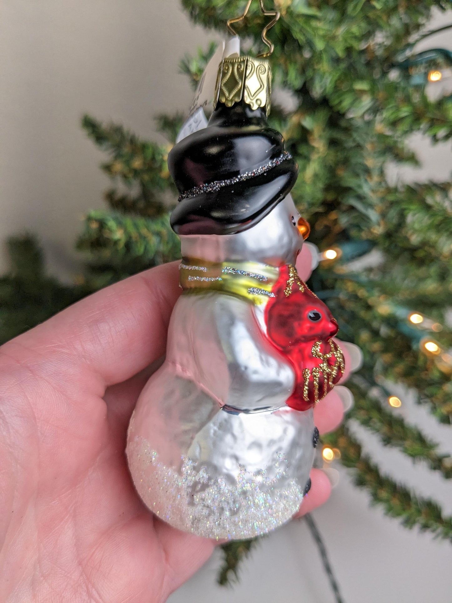 NEW 'Hello Mr. Cardinal' Snowman Inge Glas Christmas Ornament