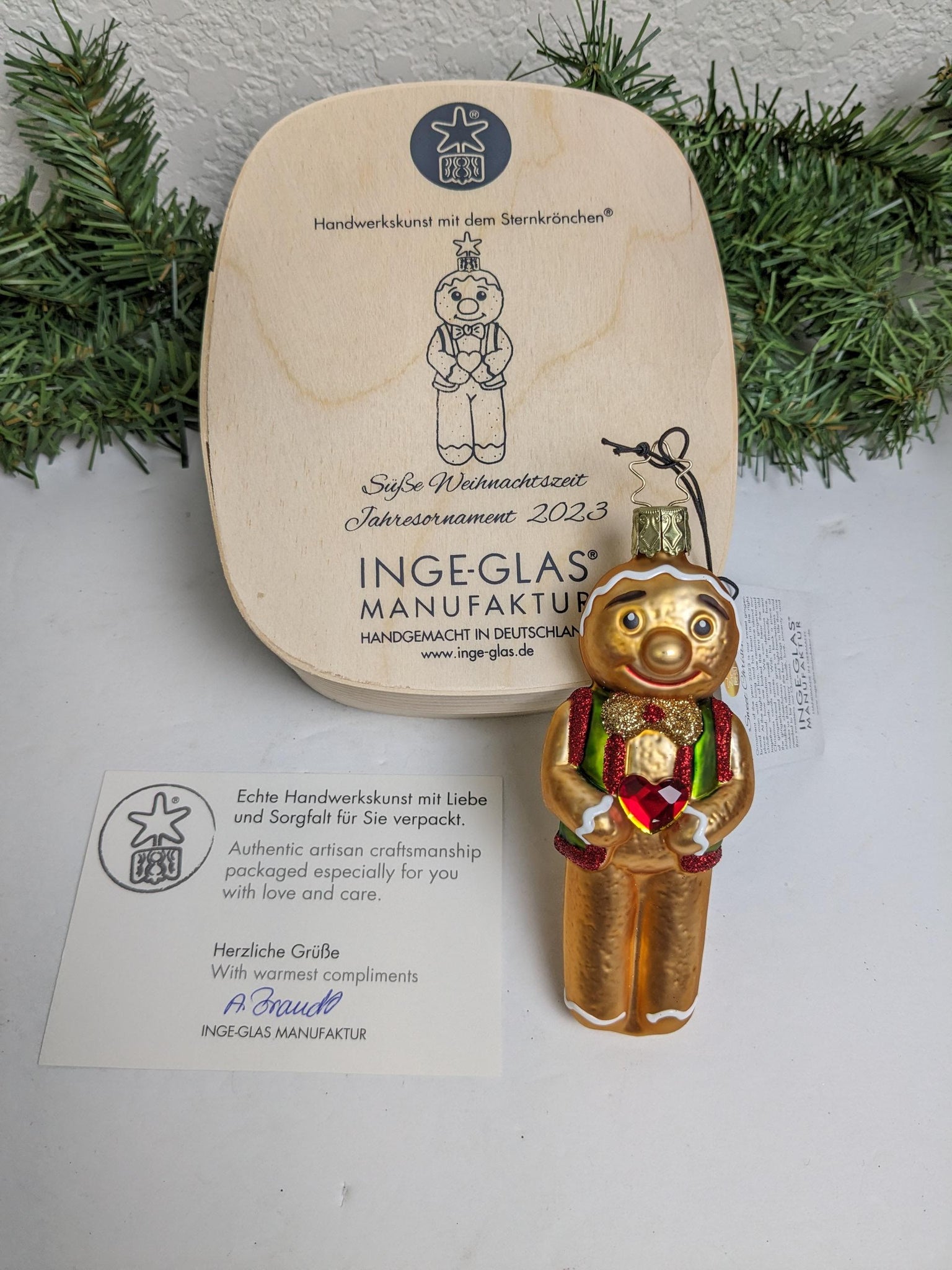 NEW 'Sweet Christmas' Gingerbread Man Inge Glas Christmas Ornament