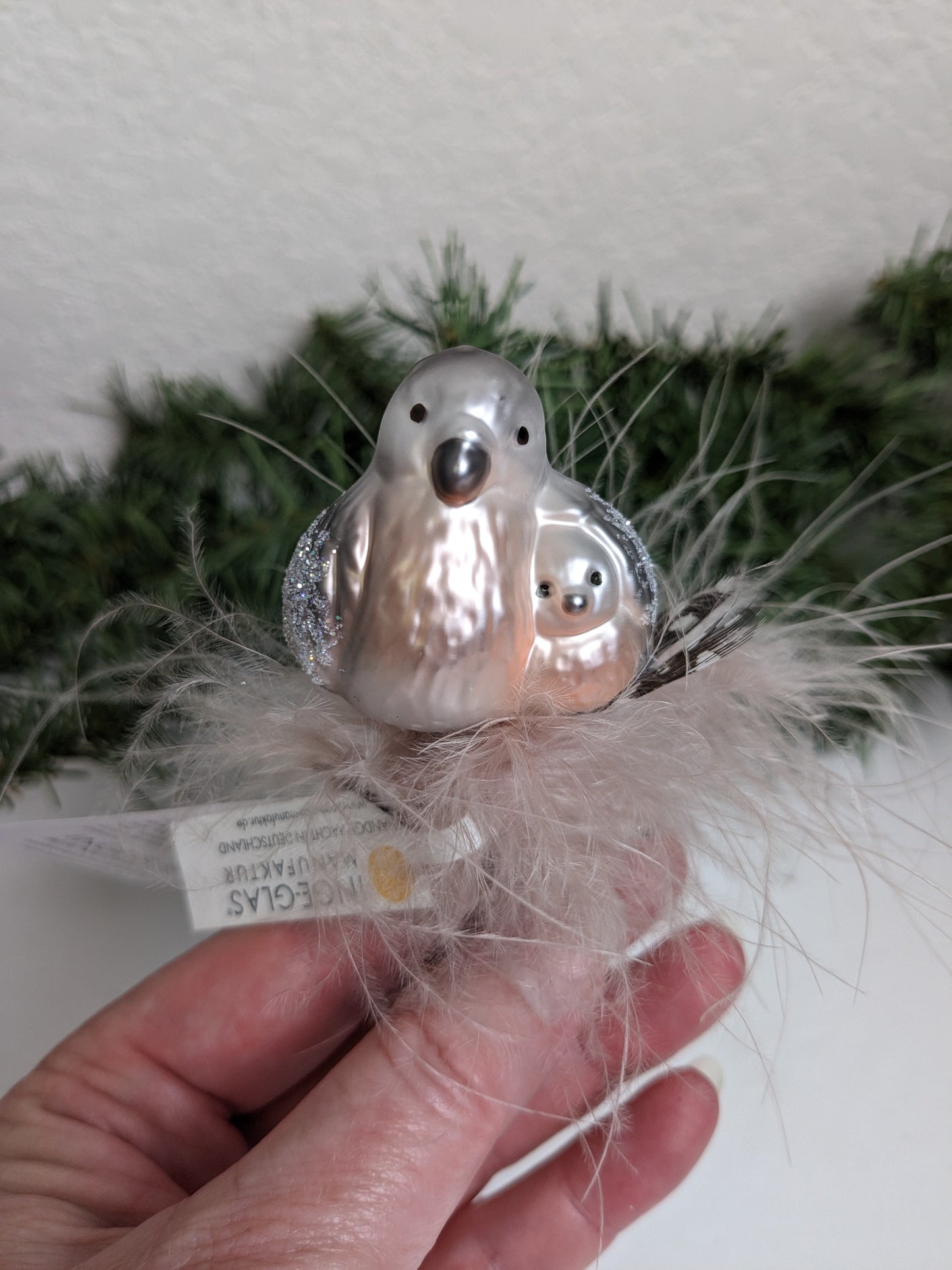 Cuddle Time Bird Clip Inge Glas Christmas Ornament NEW