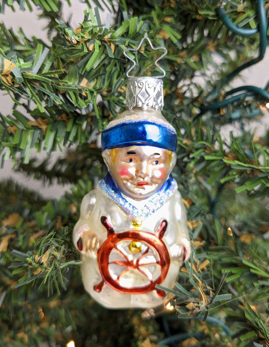Vintage Sailor Captain Blown Inge Glas Christmas Ornament